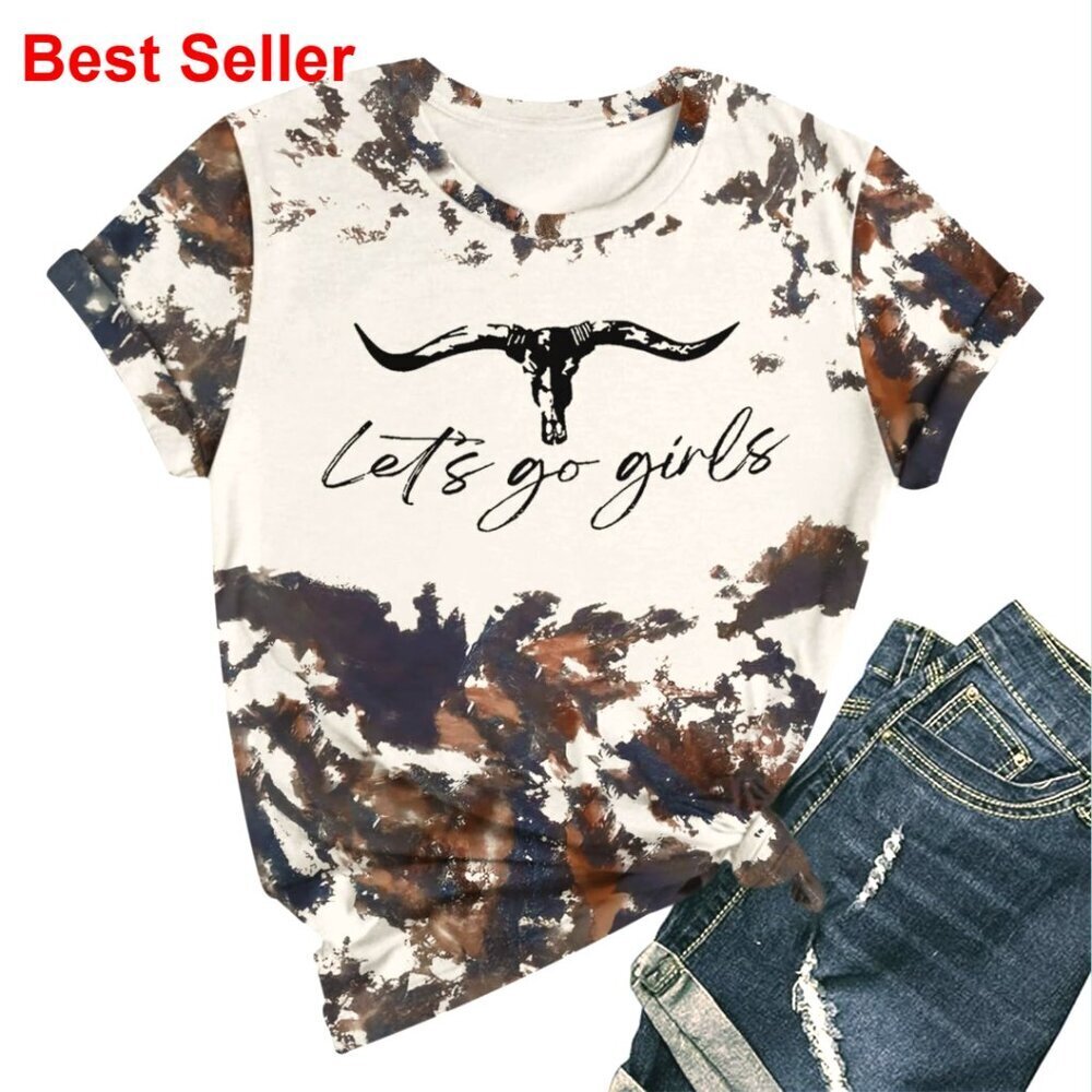 Vintage Cow Skull Bleached T-Shirt Women's Western Rodeo Concert Tee